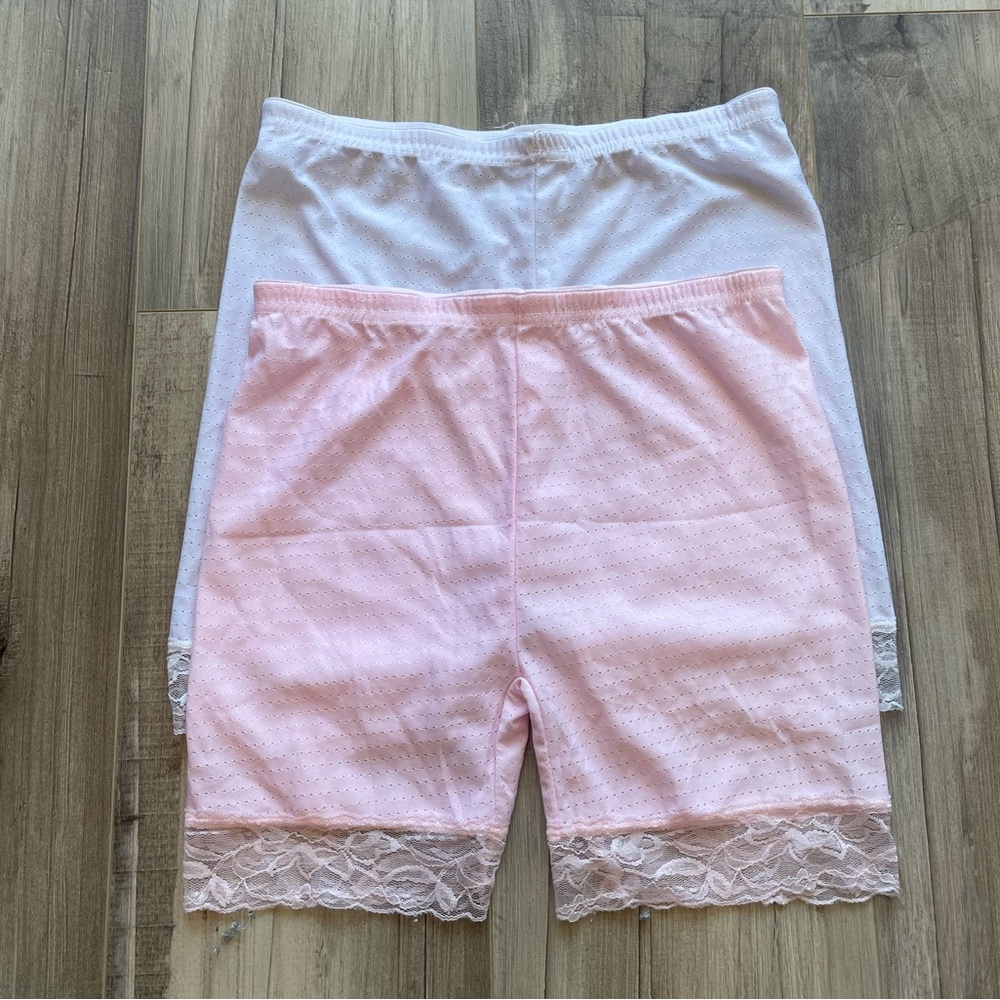 Women's Pink and White Lace Pajama Shorts